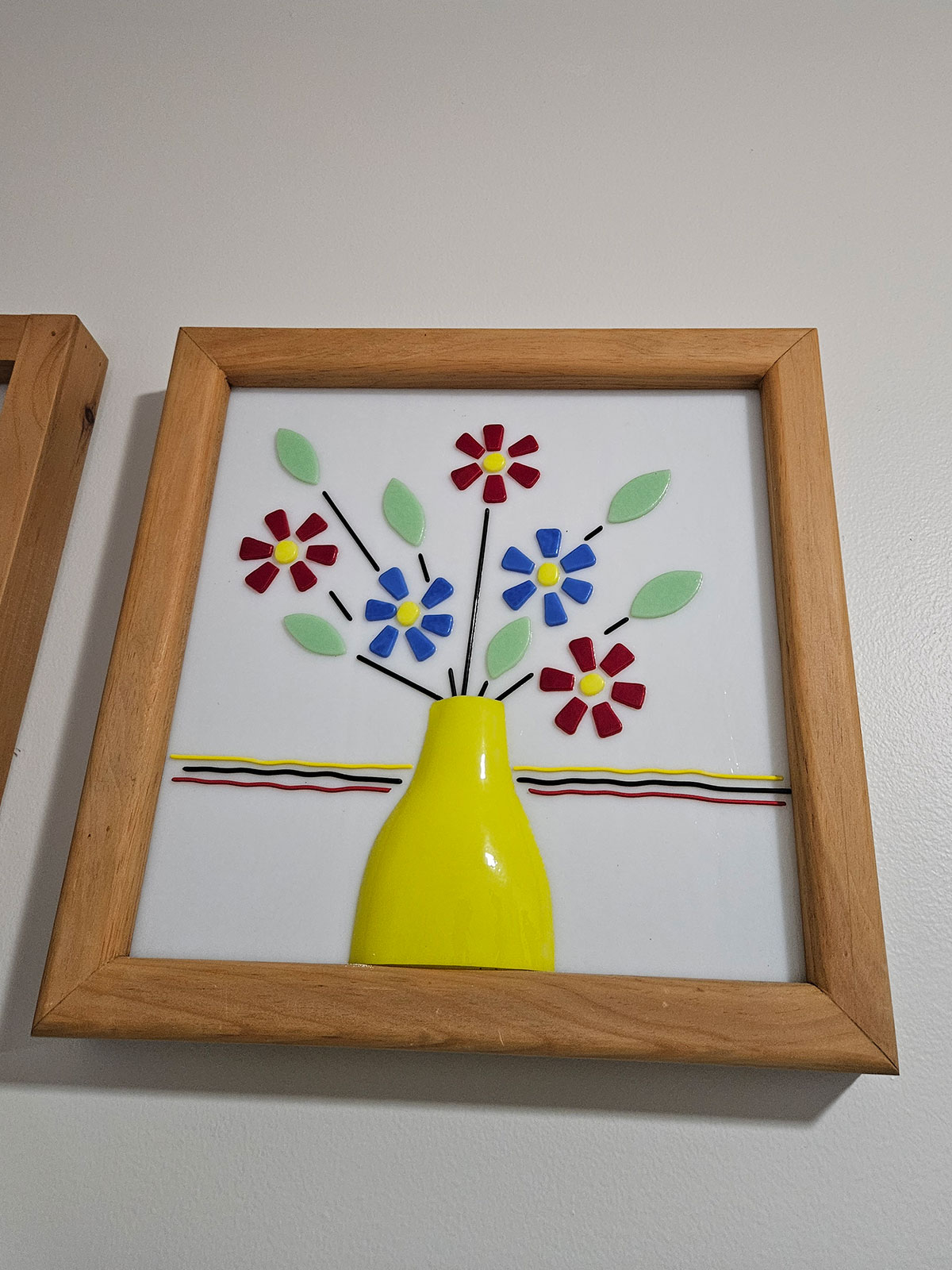 Fused glass flower bouquet in yellow vase